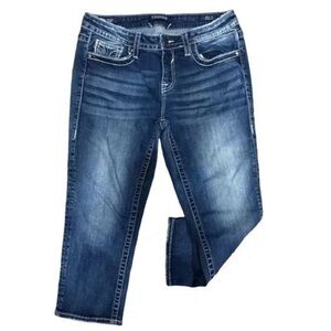 VIGOSS Chelsea Capri Jeans Mid-Rise Size 9/10 Stretch Denim Embroidered Pockets